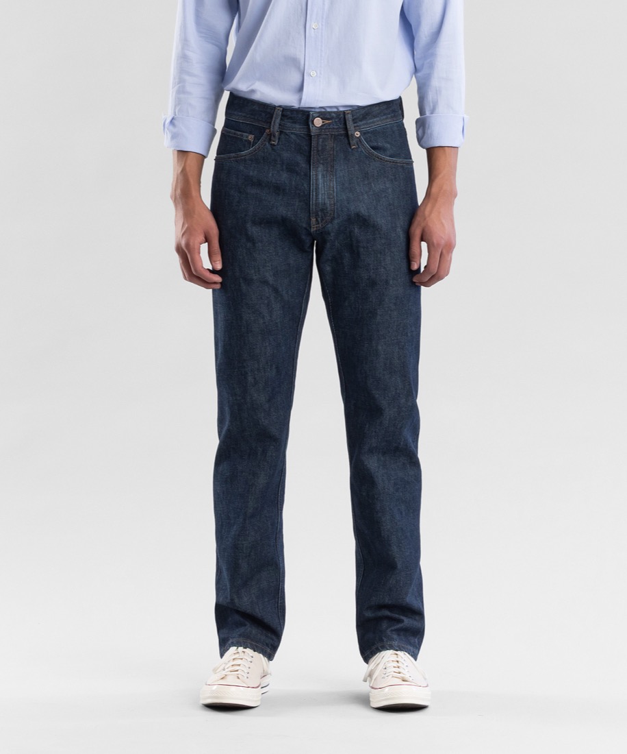 The Todd Shelton Original 13 selvedge jean in raw indigo, worn front view